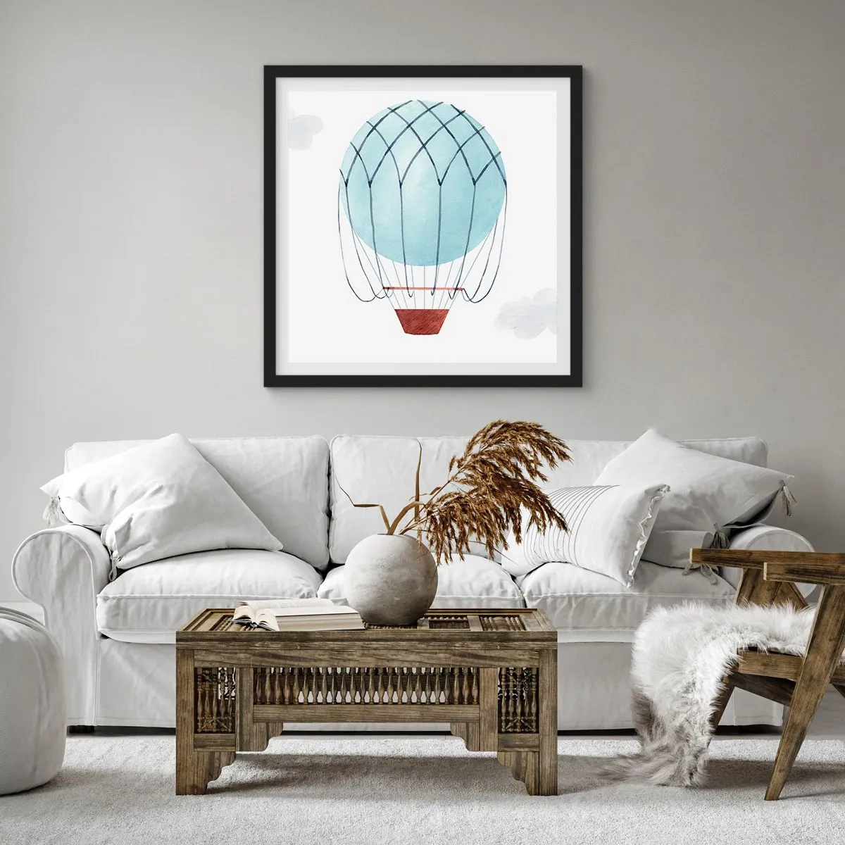 Poster in einem schwarzem Rahmen - Ganz in den Wolken - 60x60 cm