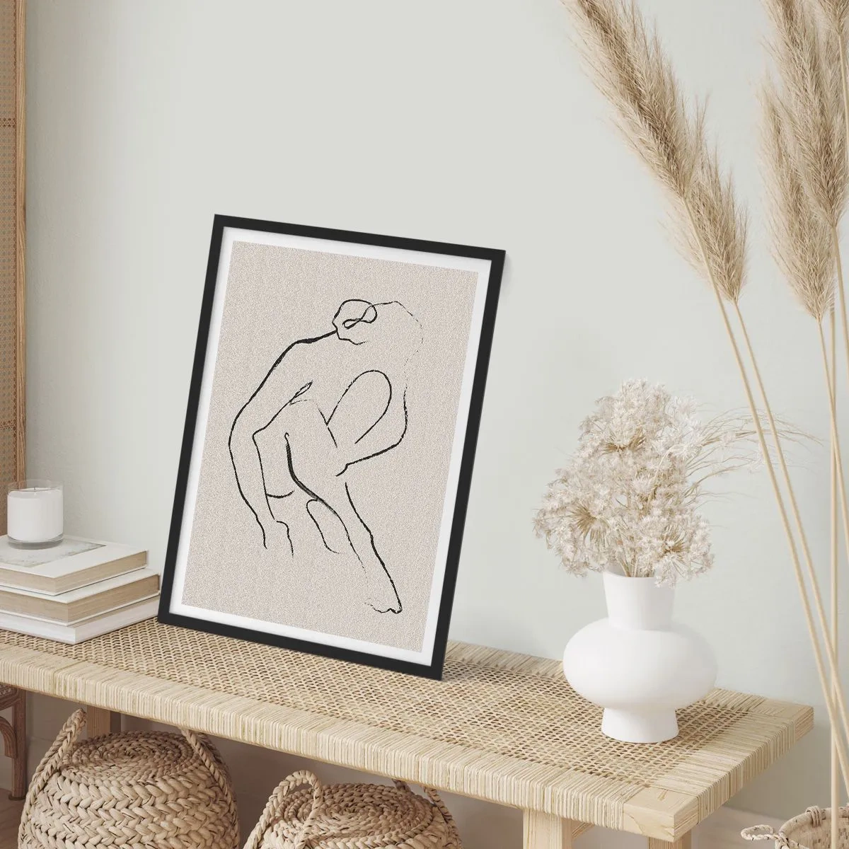 Poster in einem schwarzem Rahmen - Eine minimalistische Skizze einer weiblichen Silhouette - 50x70cm - Intime Skizze - Moderne Wanddekoration für Wohnzimmer und Schlafzimmer ARTTOR