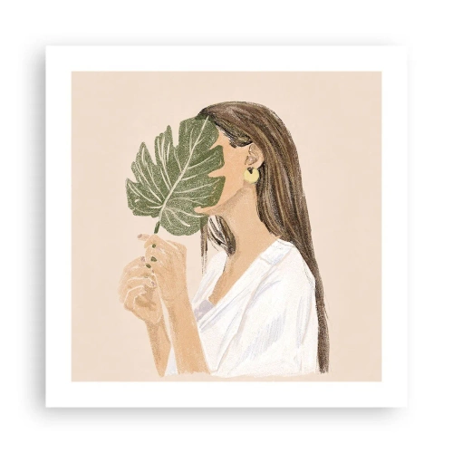 Poster - Geheimnisvolles Porträt mit Fächer - 50x50 cm