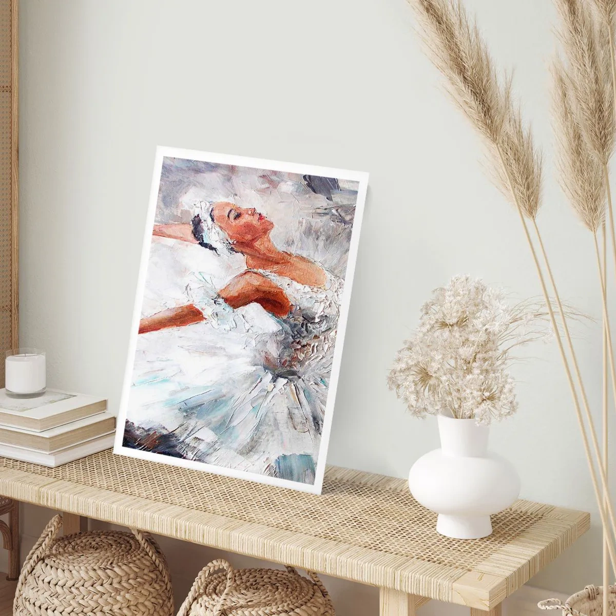 Poster - Eine Ballerina in einem weißen Outfit im malerischen Stil - 50x70cm - Zart und leicht wie Tüll - Moderne Wanddekoration für Wohnzimmer und Schlafzimmer ARTTOR