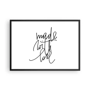 Poster in einem schwarzem Rahmen - Schwarze Aufschrift „Made with love“ auf weißem Hintergrund - 70x50cm - Die beste Marke - Moderne Wanddekoration für Wohnzimmer und Schlafzimmer ARTTOR