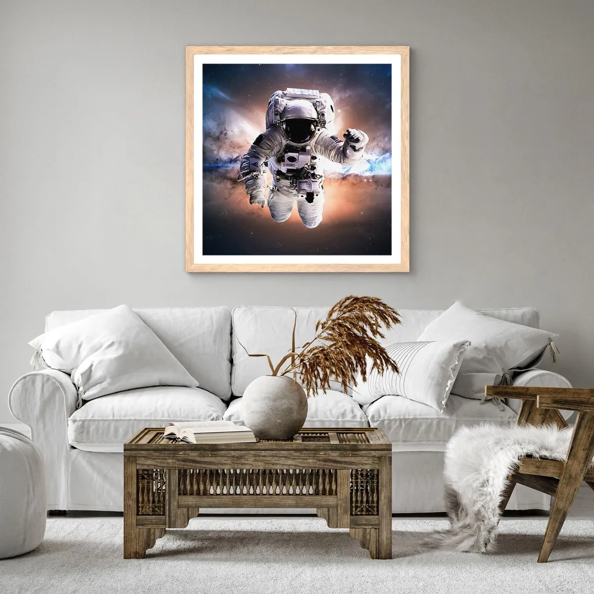 Poster in einem Rahmen aus heller Eiche - Grüße aus dem Weltall - 50x50 cm