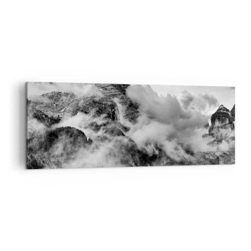 Bild auf Leinwand - Leinwandbild - Schwarz-Weiß-Ansicht der von Wolken umgebenen Berge - 140x50cm - Schön und grausam - Moderne Wanddekoration für Wohnzimmer und Schlafzimmer ARTTOR