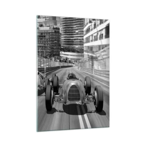 Glasbild - Bild auf glas - Historisches Autorennen in Schwarz-Weiß - 50x70cm - Vor langer Zeit in Monte Carlo - Moderne Wanddekoration für Wohnzimmer und Schlafzimmer ARTTOR