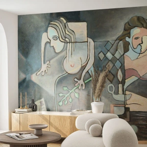 Fototapete Premium Sand - Eine abstrakte Komposition aus zwei Figuren in geometrischer Form. - 100x70cm - Mosaik aus Geist und Materie - Moderne Wanddekoration für Wohnzimmer und Schlafzimmer ARTTOR