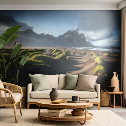 Fototapete Premium Canvas - Harmonie der Elemente - Landschaft, Island, Berge - 250x175 cm