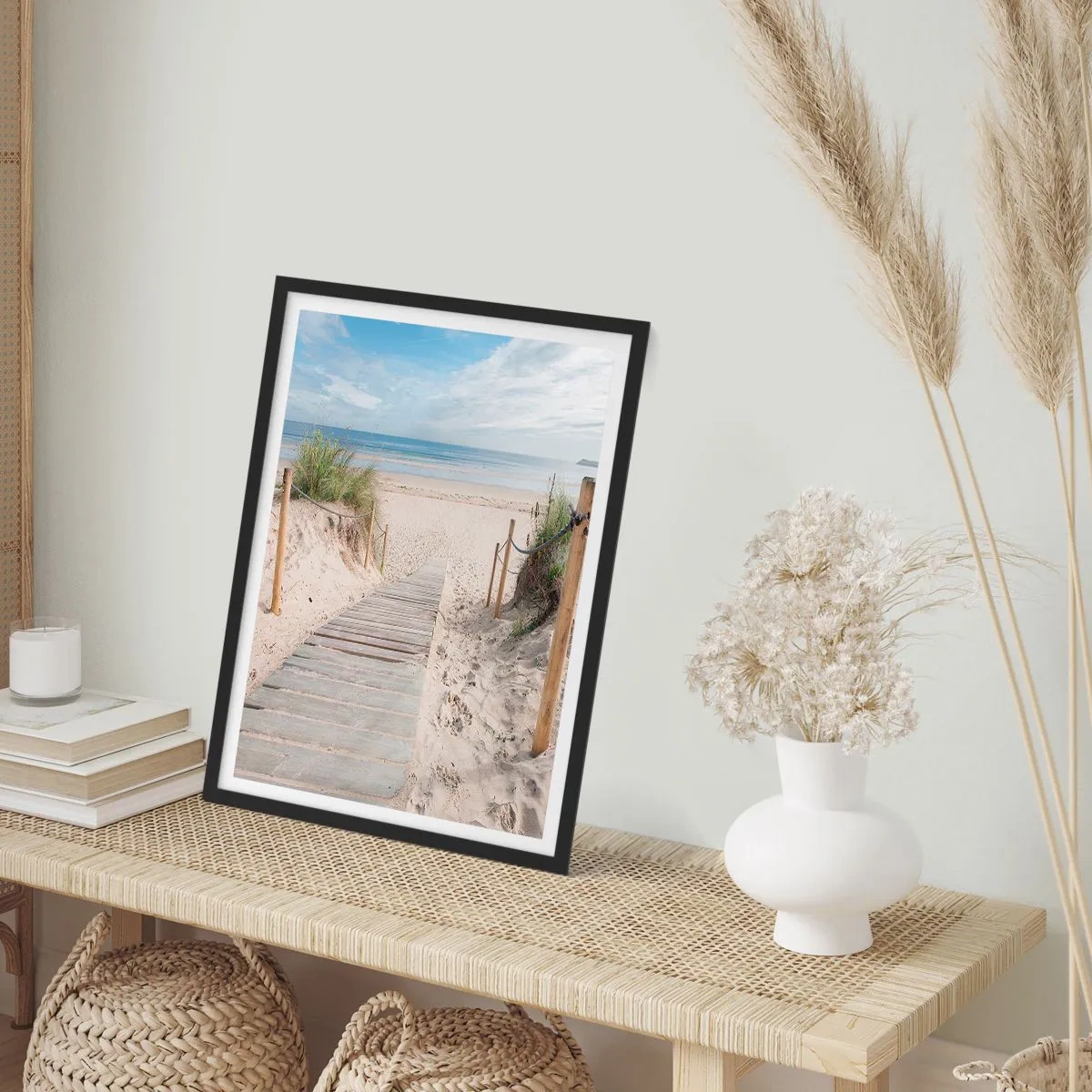 Poster in einem schwarzem Rahmen - Weg zum Strand mit Meerblick - 50x70cm - Bis zum Horizont - Moderne Wanddekoration für Wohnzimmer und Schlafzimmer ARTTOR