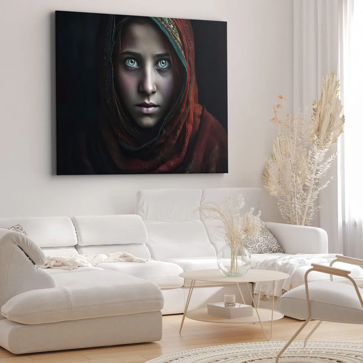 Bild auf Leinwand - Leinwandbild - Porträt einer Frau mit intensivem Blick in warmen Farben - 120x80cm - Prinzessin aus dem Osten - Moderne Wanddekoration für Wohnzimmer und Schlafzimmer ARTTOR