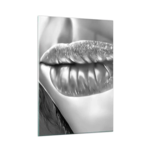Glasbild - Bild auf glas - Sinnlich-feminine Lippen in monochromen Tönen - 50x70cm - Ich weiß, was du denkst… - Moderne Wanddekoration für Wohnzimmer und Schlafzimmer ARTTOR
