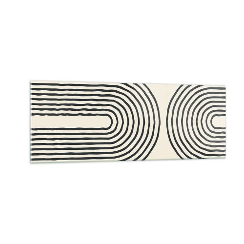 Glasbild - Bild auf glas - Abstraktes geometrisches Muster mit symmetrischen Linien auf hellem Hintergrund - 140x50cm - In einem Moment ... - Moderne Wanddekoration für Wohnzimmer und Schlafzimmer ARTTOR