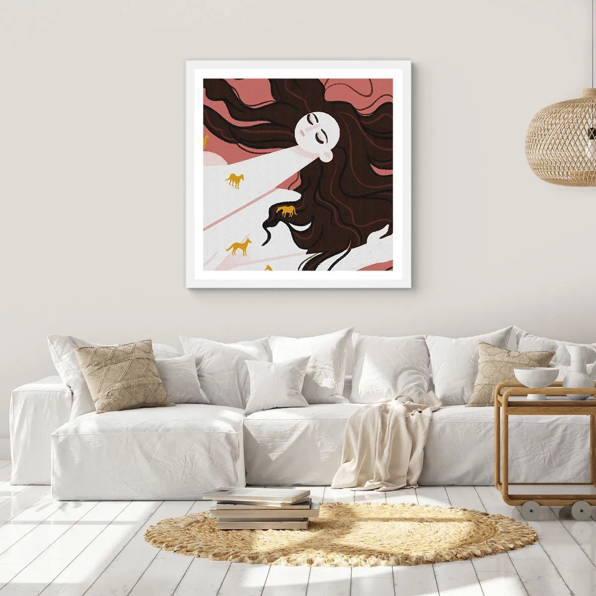 Poster in einem weißen Rahmen - Traum von einem goldenen Pferd - 40x40 cm