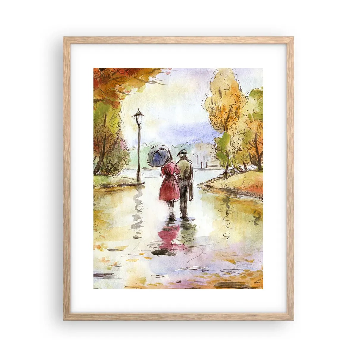 Poster in einem Rahmen aus heller Eiche - Romantischer Herbst im Park - 40x50 cm