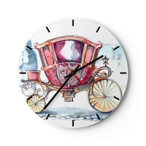 Wanduhr - Glasuhr - Bunte Kutsche im Aquarellstil - 30x30cm - Zur Hochzeit oder zum Abschlussball? - Moderne Wanddekoration für Wohnzimmer, Küche und Schlafzimmer ARTTOR