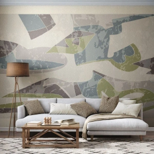 Fototapete Premium Canvas - Komposition hinter dem Glas - Formen, Abstraktion, Pastell - 150x105 cm