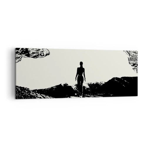 Bild auf Leinwand - Leinwandbild - Schwarz-weiße Silhouette einer Frau in einer Höhle gegen den Himmel - 140x50cm - Neuer Blick - Moderne Wanddekoration für Wohnzimmer und Schlafzimmer ARTTOR