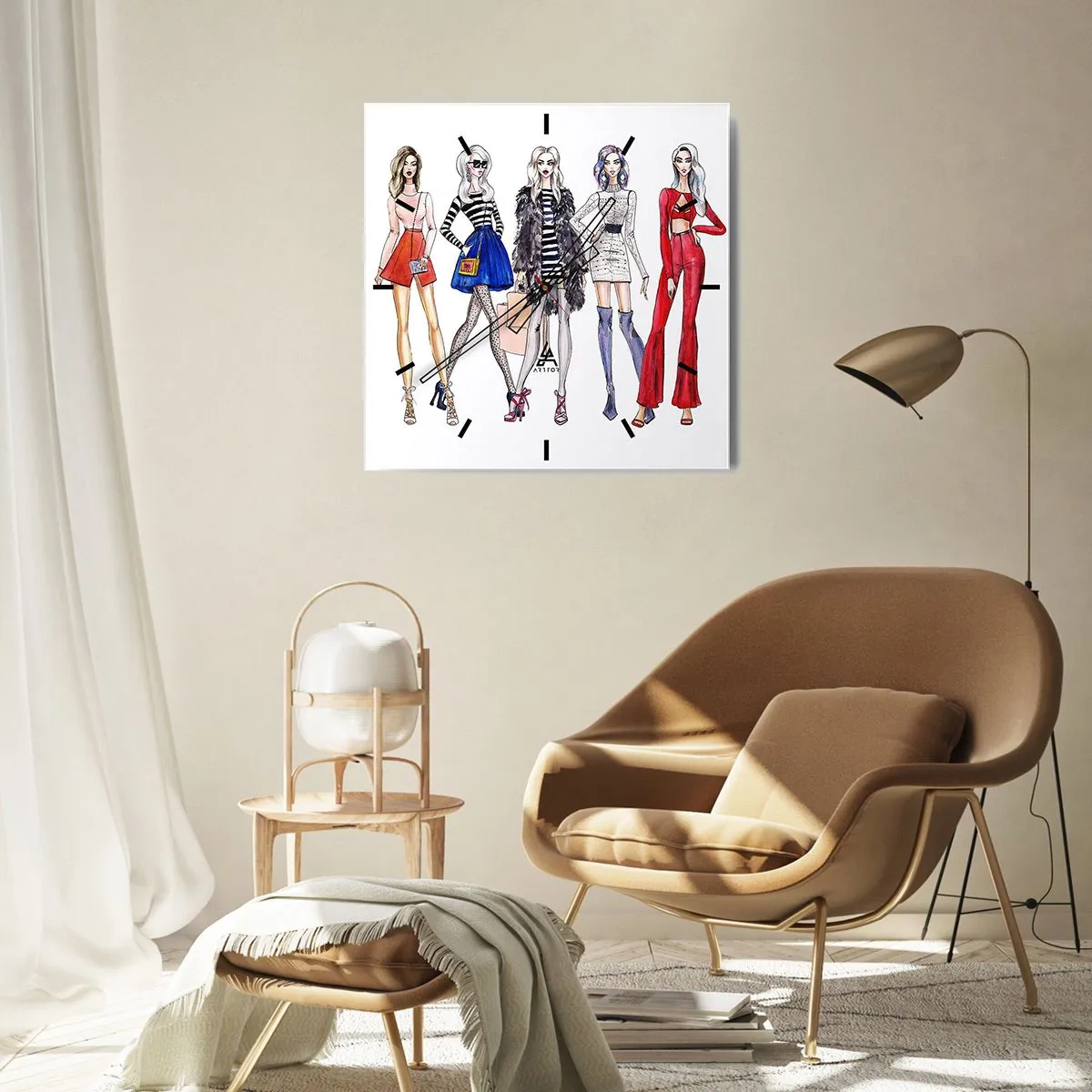 Wanduhr - Glasuhr - Stilvolle Illustrationen von Modesilhouetten - 30x30cm - Jede Woche Fashion Week - Moderne Wanddekoration für Wohnzimmer und Schlafzimmer ARTTOR