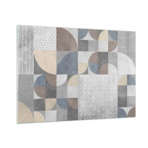 Glasbild - Bild auf glas - Abstrakte geometrische Komposition mit verschiedenen Formen und Grautönen. - 100x70cm - Keramische Fantasie - Moderne Wanddekoration für Wohnzimmer und Schlafzimmer ARTTOR