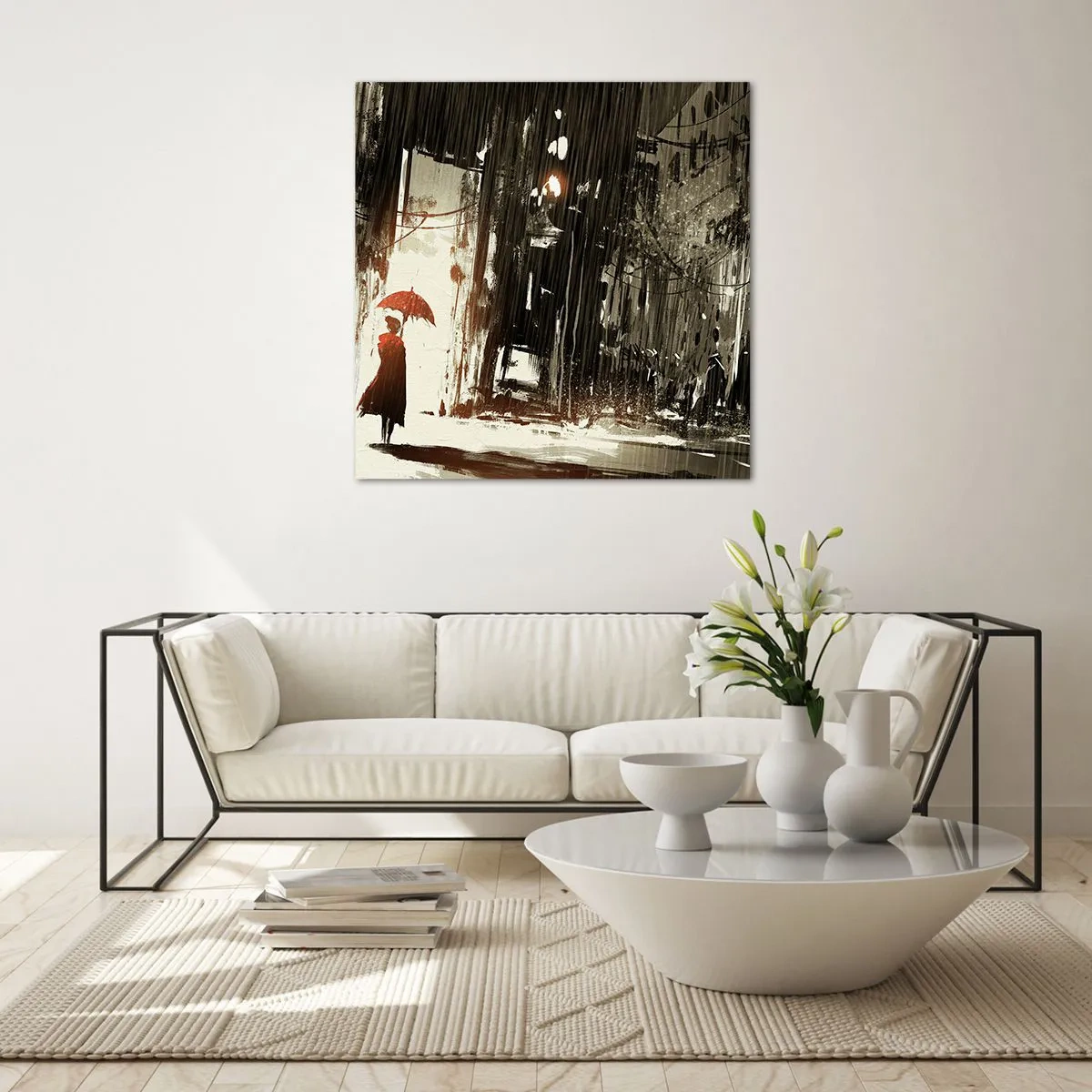 Glasbild - Bild auf glas - Die Poesie des roten Regenschirms - 60x60 cm