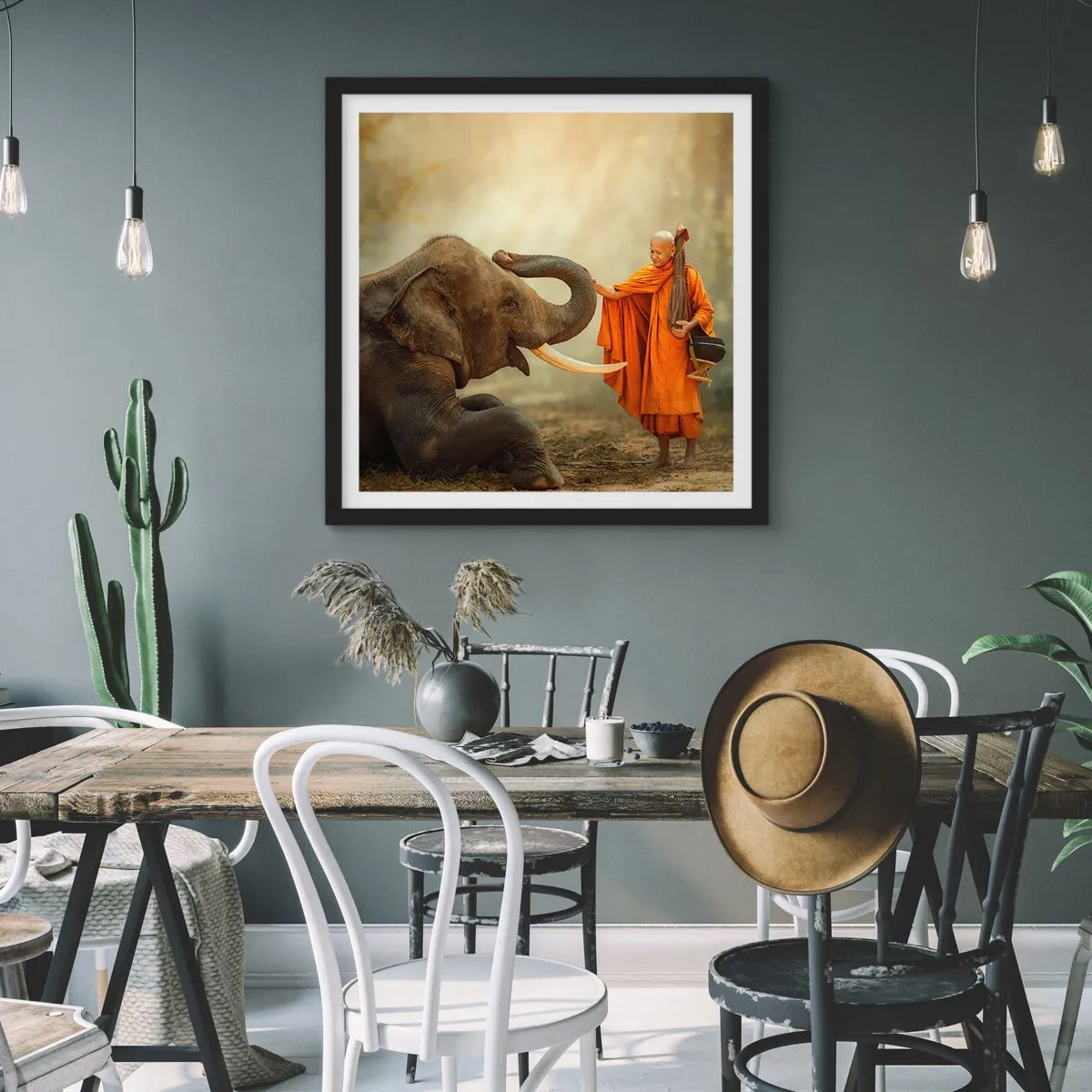 Poster in einem schwarzem Rahmen - Treffen unterwegs - 50x50 cm