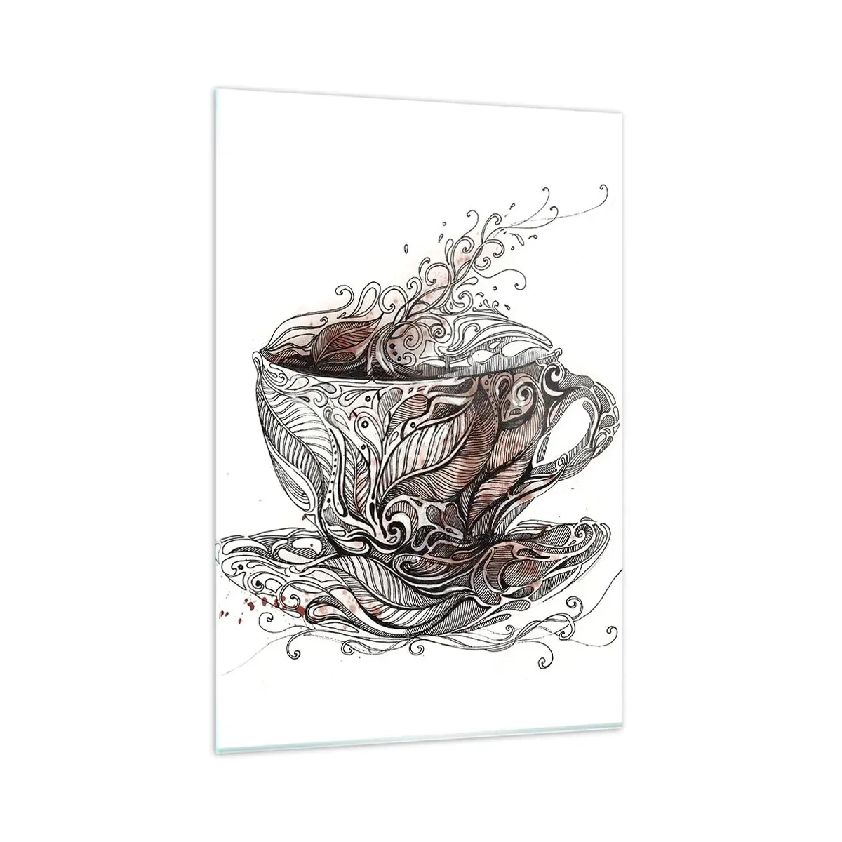 Glasbild - Bild auf glas - Dekorative Kaffeetasse mit kunstvollem Muster - 80x120cm - Tee für alles - Moderne Wanddekoration für Wohnzimmer und Schlafzimmer ARTTOR