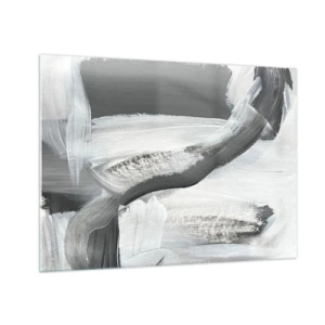 Glasbild - Bild auf glas - Schwarz-Weiß-Abstraktion mit dynamischen Pinselstrichen. - 70x50cm - Entscheidender Schritt - Moderne Wanddekoration für Wohnzimmer und Schlafzimmer ARTTOR
