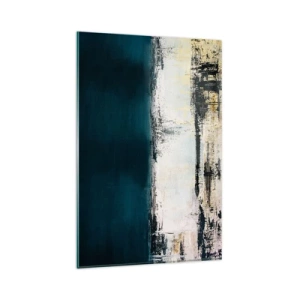 Glasbild - Bild auf glas - Abstrakte horizontale Komposition in Marineblau- und Weißtönen - 80x120cm - Horizontale Komposition - Moderne Wanddekoration für Wohnzimmer und Schlafzimmer ARTTOR