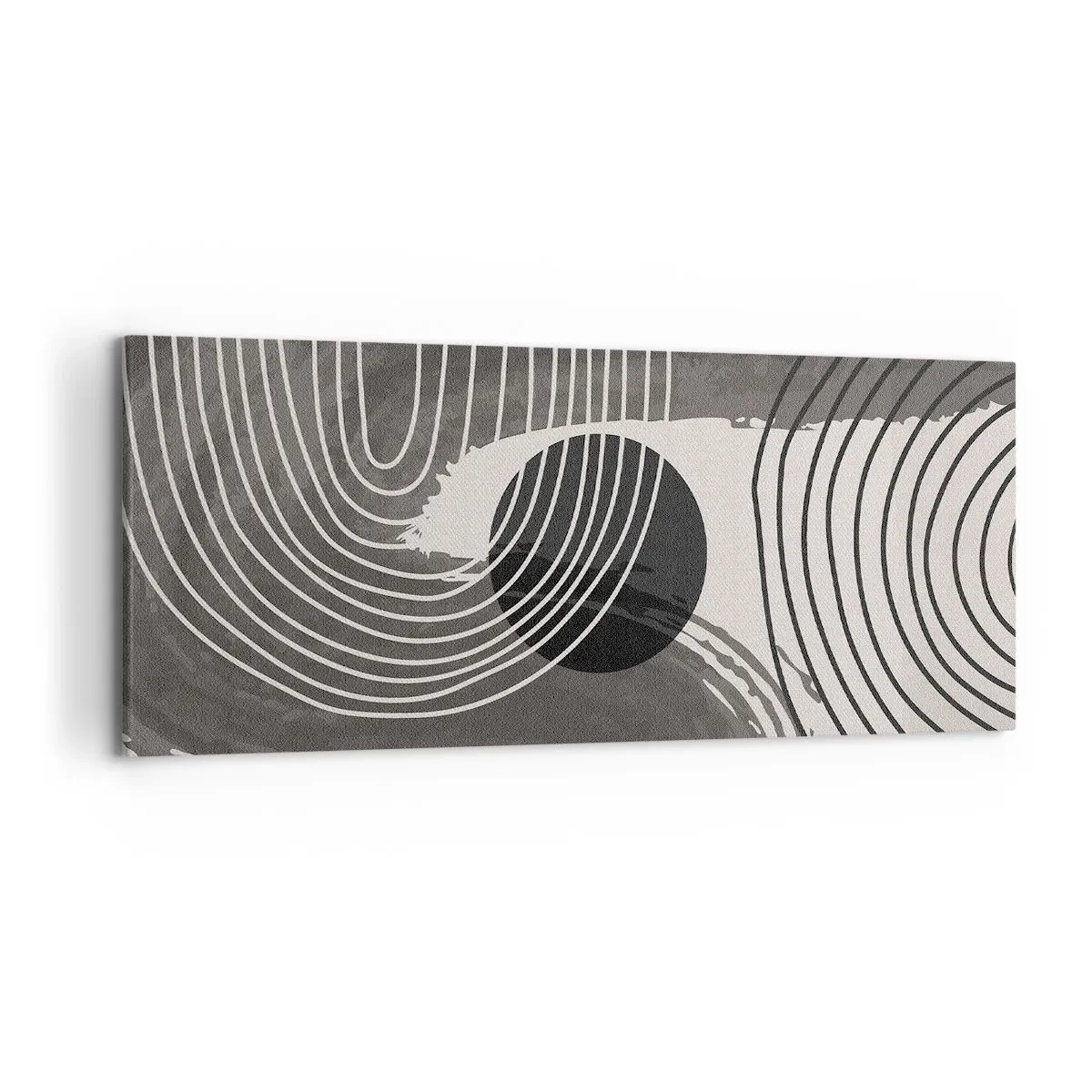 Bild auf Leinwand - Leinwandbild - Geometrische Linien und Ovale in monochromen Farbtönen - 120x50cm - Oval gewinnt - Moderne Wanddekoration für Wohnzimmer und Schlafzimmer ARTTOR