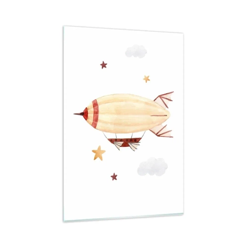 Glasbild - Bild auf glas - Ein handbemaltes Luftschiff vor Sternenhimmel - 80x120cm - Luftschiff - Moderne Wanddekoration für Wohnzimmer und Schlafzimmer ARTTOR