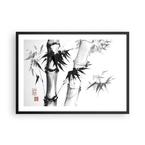 Poster in einem schwarzem Rahmen - Aquarell-Bambus im japanischen Stil auf weißem Hintergrund - 70x50cm - Dem Orient ganz nah - Moderne Wanddekoration für Wohnzimmer und Schlafzimmer ARTTOR