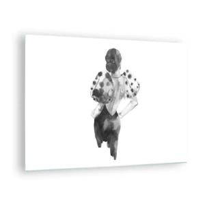 Glasbild - Bild auf glas - Schwarz-weiße Silhouette einer Frau im eleganten Outfit - 70x50cm - Sie ging direkt vorbei - Moderne Wanddekoration für Wohnzimmer und Schlafzimmer ARTTOR
