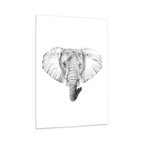Glasbild - Bild auf glas - Schwarz-weiße Zeichnung eines Elefantenkopfes auf weißem Hintergrund - 50x70cm - Da war ein Elefant, so groß wie - ein Elefant - Moderne Wanddekoration für Wohnzimmer und Schlafzimmer ARTTOR