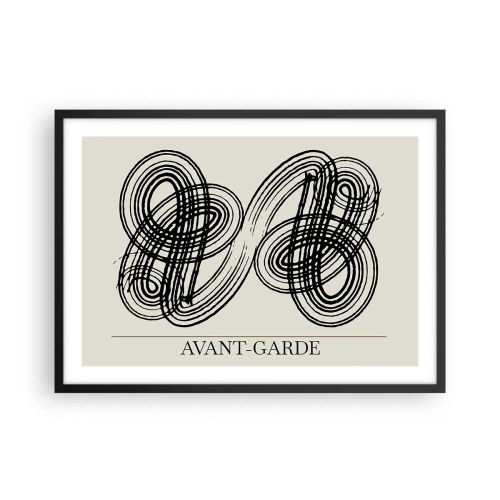 Poster in einem schwarzem Rahmen - Abstrakte schwarze Linien auf hellem Hintergrund im Avantgarde-Stil. - 70x50cm - Es kam spontan heraus - Moderne Wanddekoration für Wohnzimmer und Schlafzimmer ARTTOR