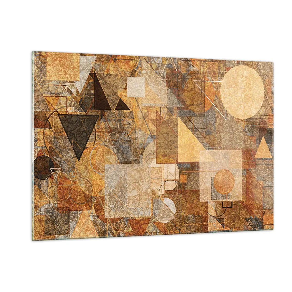 Glasbild - Bild auf glas - Abstrakte geometrische Muster in warmen Farben - 120x80cm - Eine kubistische Studie aus Bronze - Moderne Wanddekoration für Wohnzimmer und Schlafzimmer ARTTOR