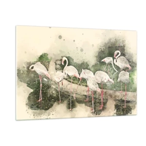 Glasbild - Bild auf glas - Flamingos vor dem Hintergrund einer Aquarellkomposition - 120x80cm - Exotischer Traum - Moderne Wanddekoration für Wohnzimmer und Schlafzimmer ARTTOR