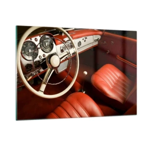 Glasbild - Bild auf glas - Oldtimer-Innenraum mit roten Sitzen - 120x80cm - Luxus im Vintagestil - Moderne Wanddekoration für Wohnzimmer und Schlafzimmer ARTTOR