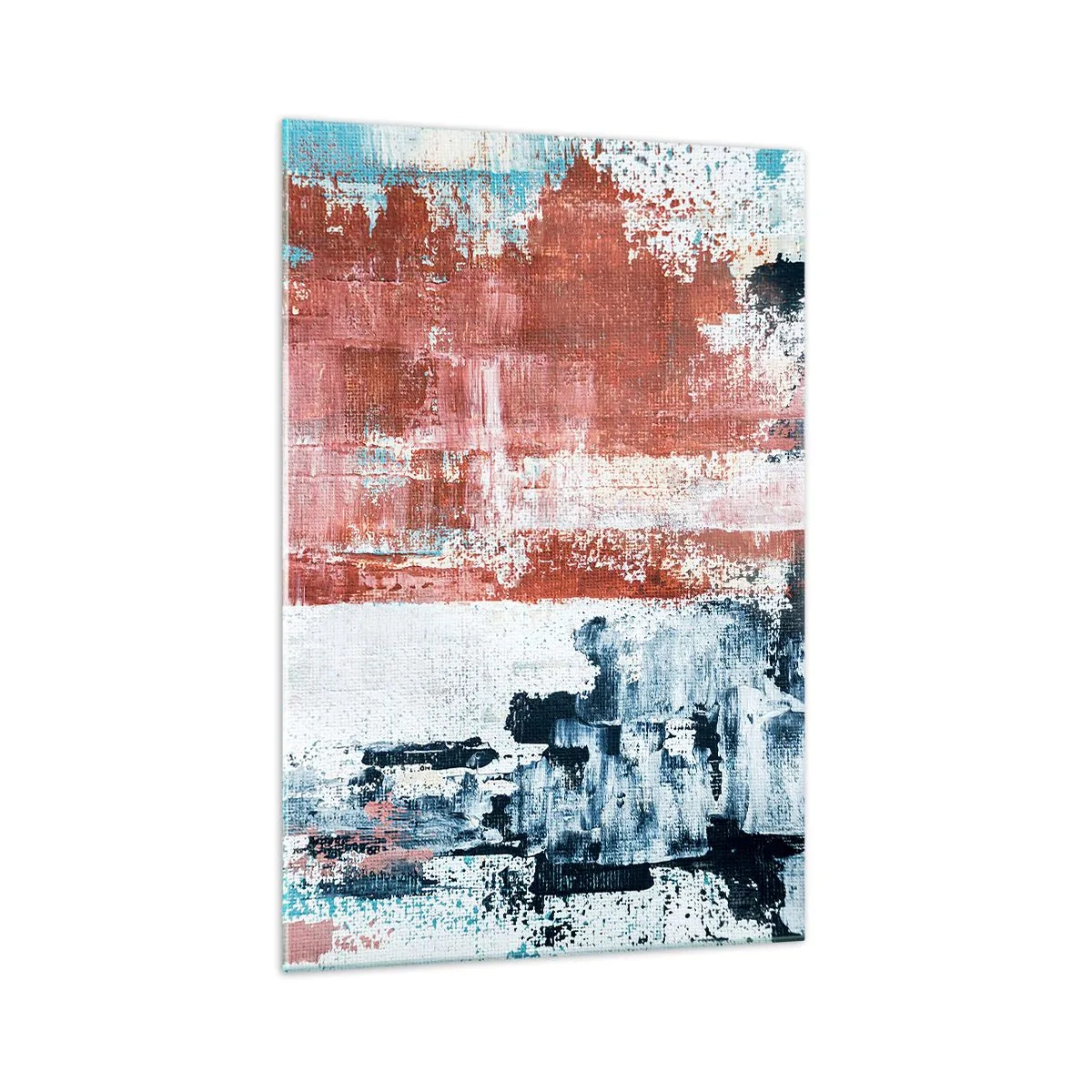 Glasbild - Bild auf glas - Abstraktion in Weiß-, Blau- und Ziegelfarben - 70x100cm - Fünfzig-Fünfzig abstrakt - Moderne Wanddekoration für Wohnzimmer und Schlafzimmer ARTTOR
