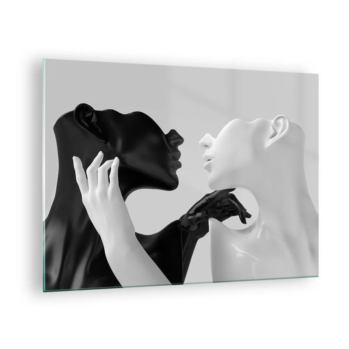 Glasbild - Bild auf glas - Schwarz-weiße Figuren in sinnlicher Nahaufnahme - 70x50cm - Anziehung - Begierde - Moderne Wanddekoration für Wohnzimmer und Schlafzimmer ARTTOR