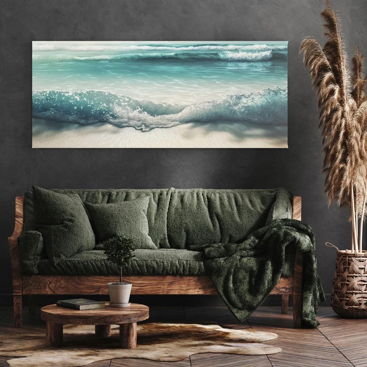 Bild auf Leinwand - Leinwandbild - Meereswellen an einem hellen Sandstrand - 140x50cm - Frieden des Ozeans - Moderne Wanddekoration für Wohnzimmer und Schlafzimmer ARTTOR