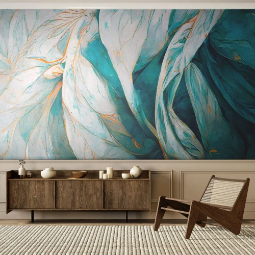 Fototapete Premium Sand - Blaue Abstraktion mit goldenem Motiv - Stück, Art Deco, Subtil - 200x140 cm