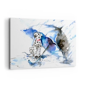 Bild auf Leinwand - Leinwandbild - Aquarellmalerei eines Dalmatiners mit einem Regenschirm im Hintergrund - 100x70cm - Dafür ist ein Freund da - Moderne Wanddekoration für Wohnzimmer und Schlafzimmer ARTTOR