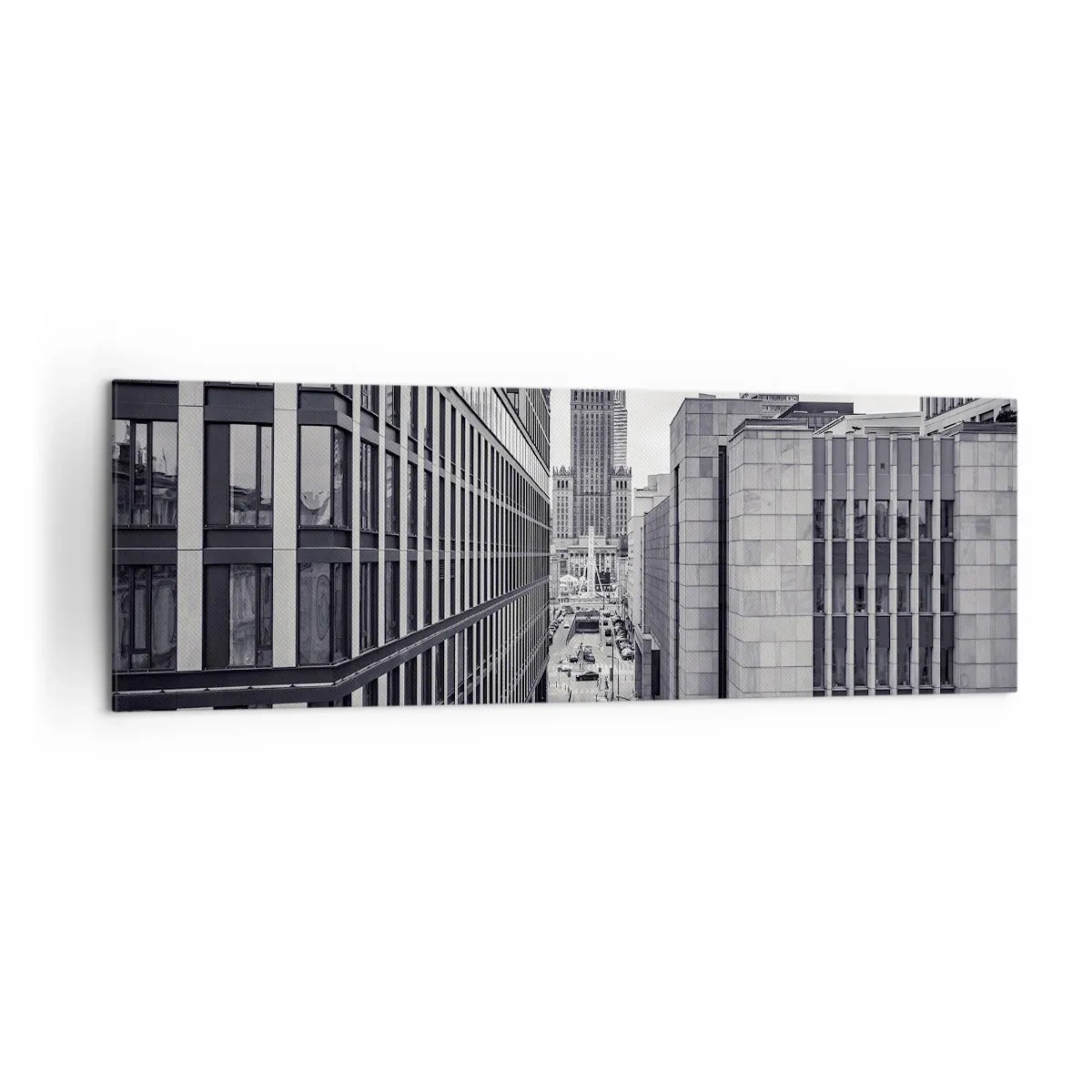 Bild auf Leinwand - Leinwandbild - Panorama von Warschau mit Blick auf den Kulturpalast und die umliegenden Gebäude - 160x50cm - Warschauer Tal - Moderne Wanddekoration für Wohnzimmer und Schlafzimmer ARTTOR