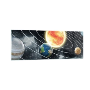 Glasbild - Bild auf glas - Sonnensystem mit Planeten und Sonne im Weltraum - 140x50cm - Kosmischer Tanz - Moderne Wanddekoration für Wohnzimmer und Schlafzimmer ARTTOR