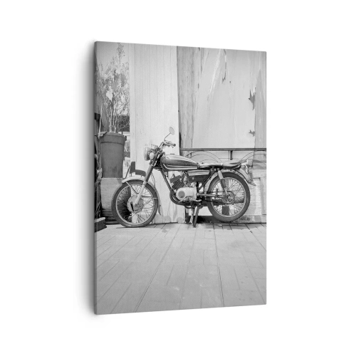 Bild auf Leinwand - Leinwandbild - Schwarz-Weiß-Foto eines klassischen Motorrads - 50x70cm - Klassik über alles - Moderne Wanddekoration für Wohnzimmer und Schlafzimmer ARTTOR
