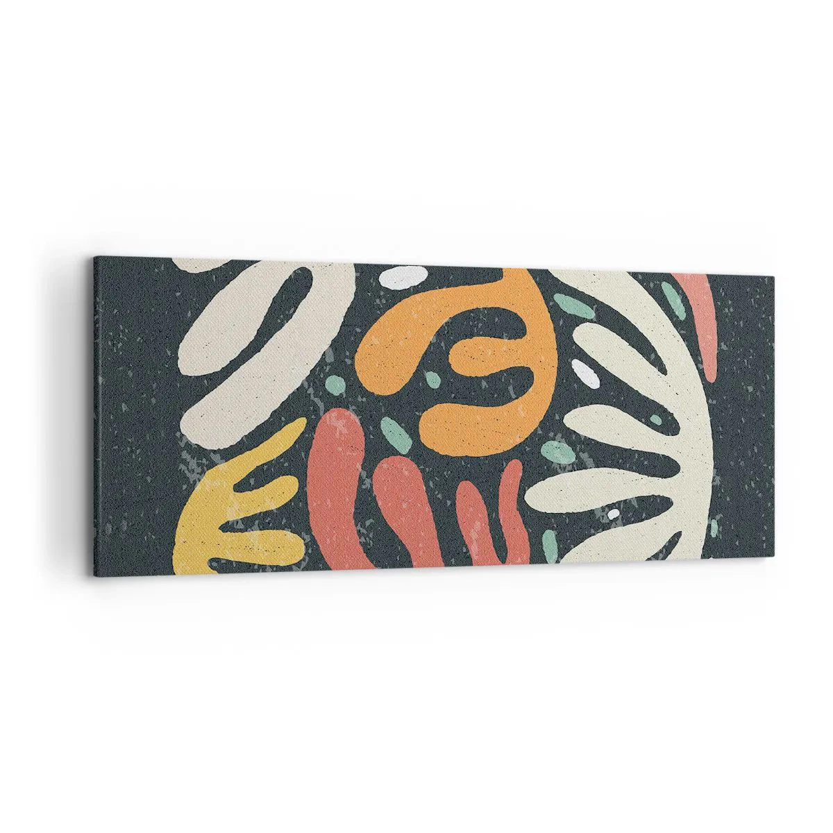 Bild auf Leinwand - Leinwandbild - Abstrakte Formen in warmen Farben auf dunklem Hintergrund - 120x50cm - Komposition – Ich erwische dich gleich - Moderne Wanddekoration für Wohnzimmer und Schlafzimmer ARTTOR