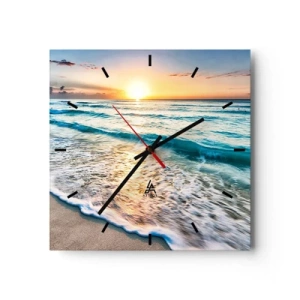 Wanduhr - Glasuhr - Sonnenaufgang über einem ruhigen Strand mit Wellen - 30x30cm - Ein Blick lohnt sich - Moderne Wanddekoration für Wohnzimmer und Schlafzimmer ARTTOR