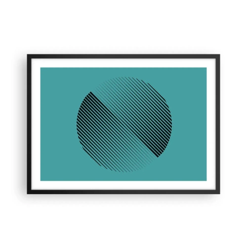 Poster in einem schwarzem Rahmen - Ein minimalistischer Kreis mit Linien auf türkisfarbenem Hintergrund. - 70x50cm - Kreis – eine geometrische Variante - Moderne Wanddekoration für Wohnzimmer und Schlafzimmer ARTTOR