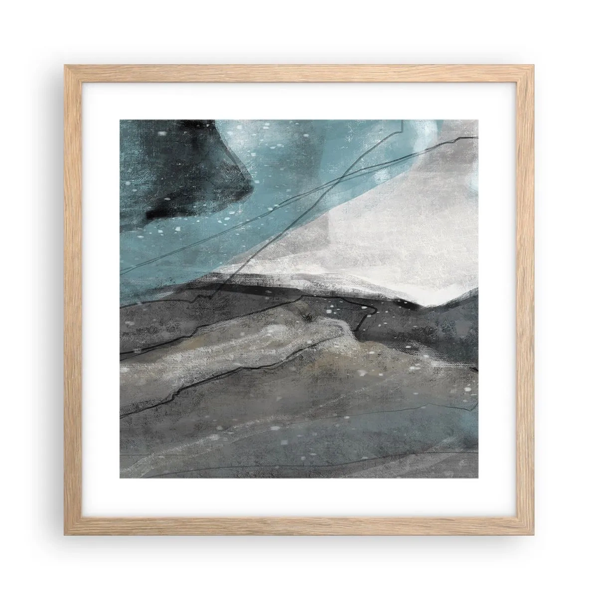 Poster in einem Rahmen aus heller Eiche - Abstraktion: Felsen und Eis - 40x40 cm