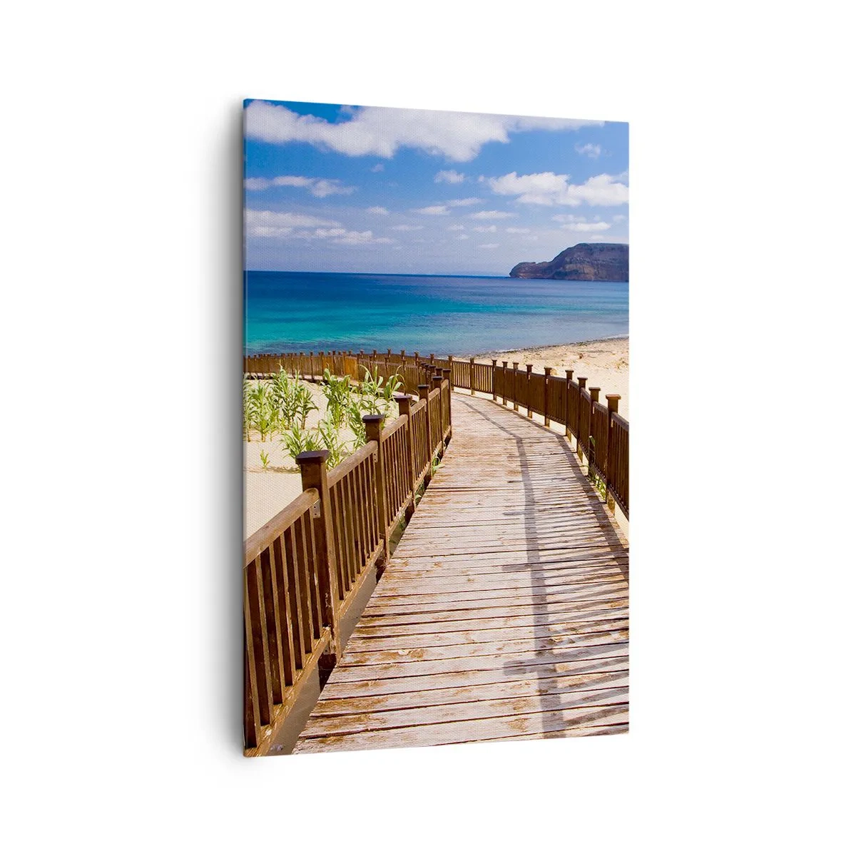 Bild auf Leinwand - Leinwandbild - Holzweg zum Strand mit Meerblick - 80x120cm - Bring mich zu den glücklichen Inseln - Moderne Wanddekoration für Wohnzimmer und Schlafzimmer ARTTOR