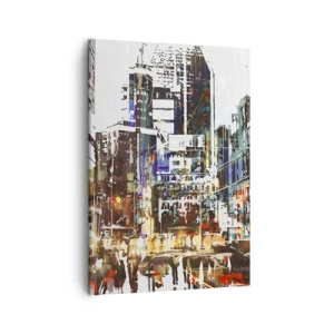 Bild auf Leinwand - Leinwandbild - Eine moderne Stadtlandschaft im künstlerischen Stil - 50x70cm - Eine schillernde Stadt - Moderne Wanddekoration für Wohnzimmer und Schlafzimmer ARTTOR