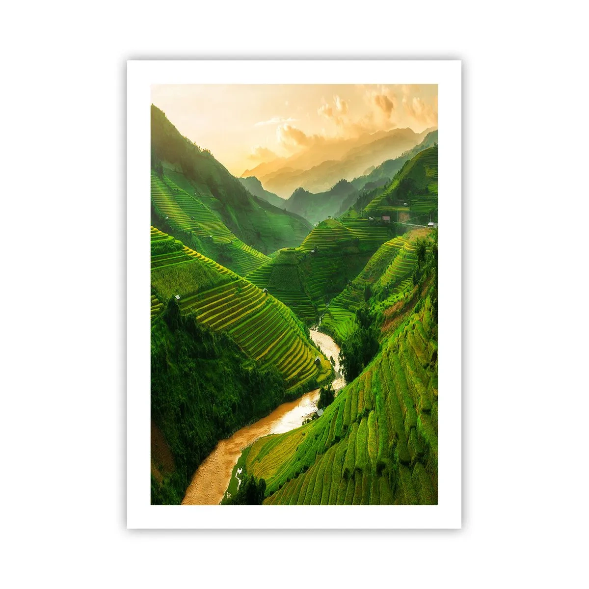 Poster - Malerische Reisterrassen in einem grünen Tal - 50x70cm - Vietnamesisches Tal - Moderne Wanddekoration für Wohnzimmer und Schlafzimmer ARTTOR